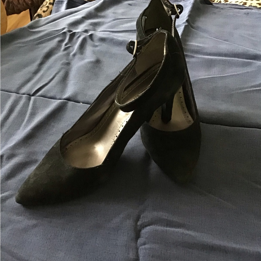 Adrienne Vittadini Black Suede Ankle Strap Heels